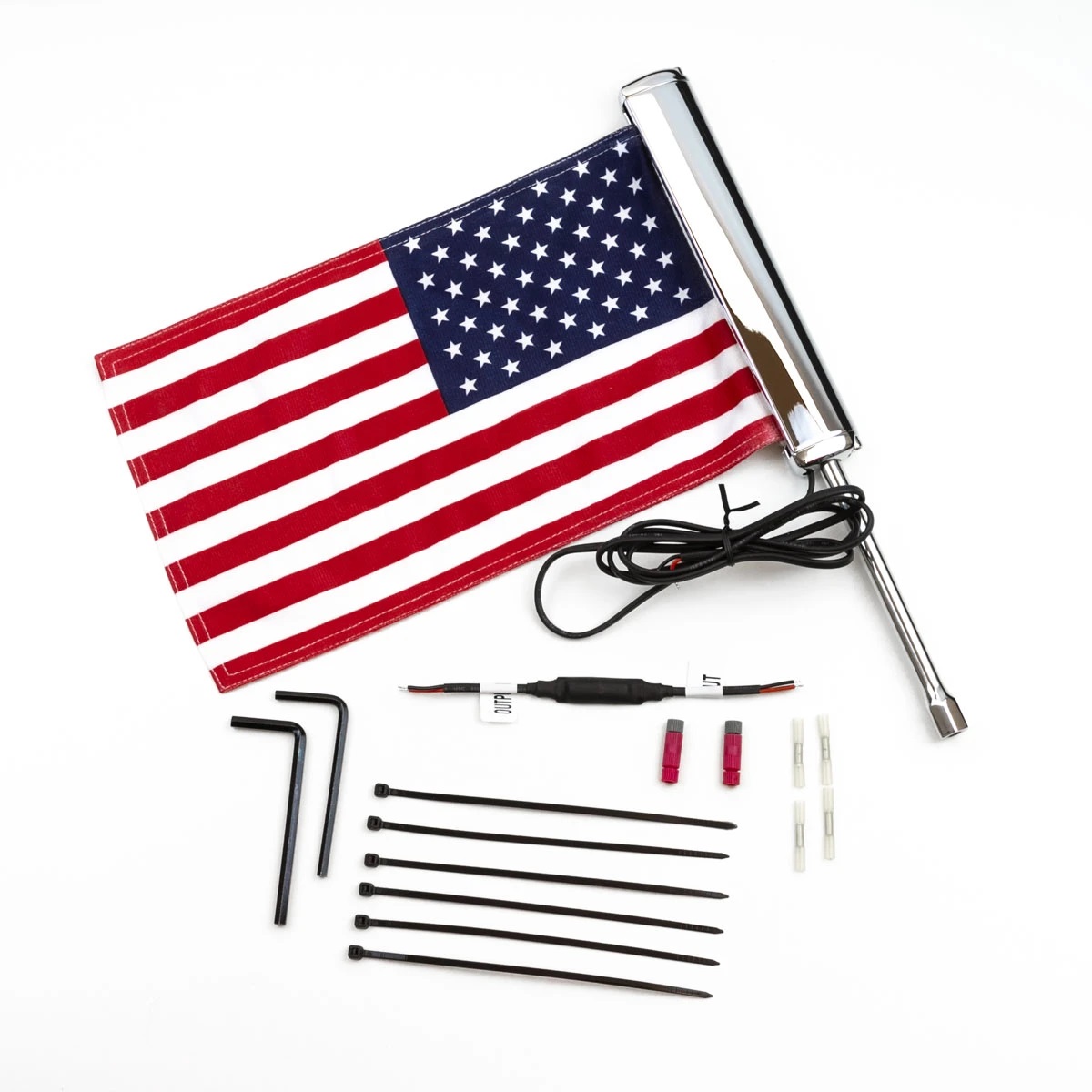 Chrome LED Lighted Flag Pole with American Flag from Goldstrike - Traxxion  Dynamics